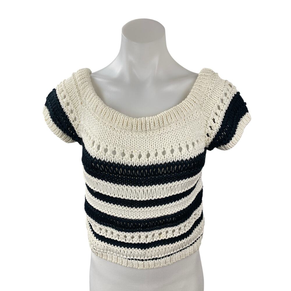 Intermix Yulani Striped Crochet Off Shoulder Short Sleeve Crop Blouse Top Size S